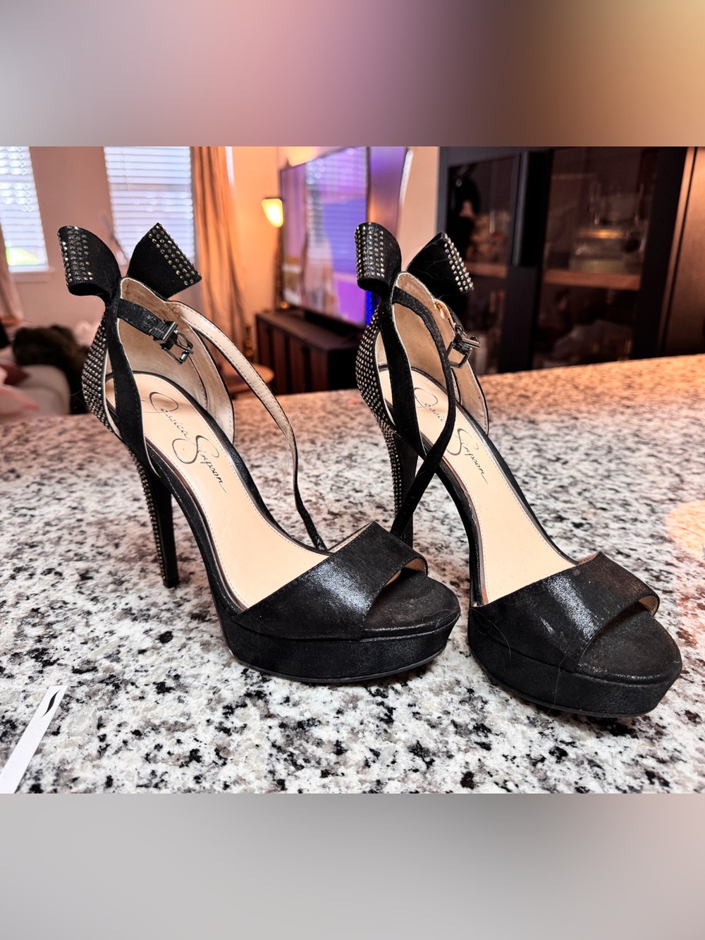 Jessica Simpson Black Studded Bow Platform Heels